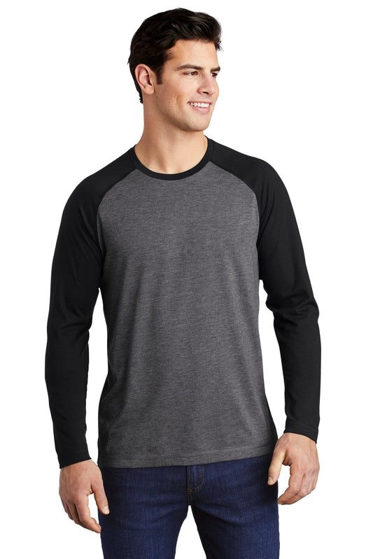 Front View of Blk TS/Dk Gy H Sport-Tek PosiCharge Long Sleeve Tri-Blend Wicking Raglan Tee ST400LS - XS