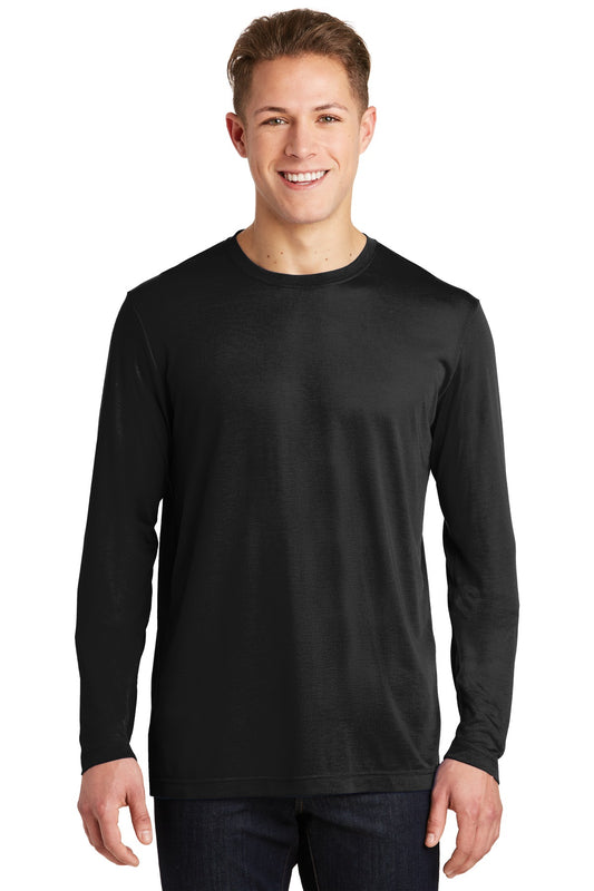 Front View of Black Sport-Tek Long Sleeve PosiCharge Competitor Cotton Touch Tee. ST450LS - XS