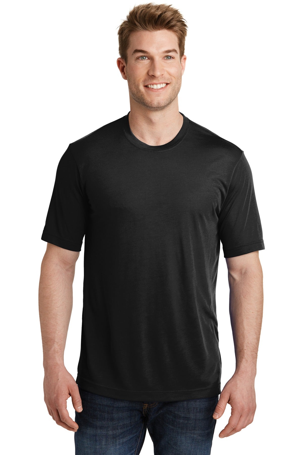 Front View of Black Sport-Tek PosiCharge Competitor Cotton Touch Tee. ST450 - XS