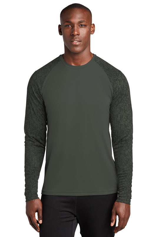 Front View of Black Sport-Tek Long Sleeve Digi Camo Tee. ST460LS - XS