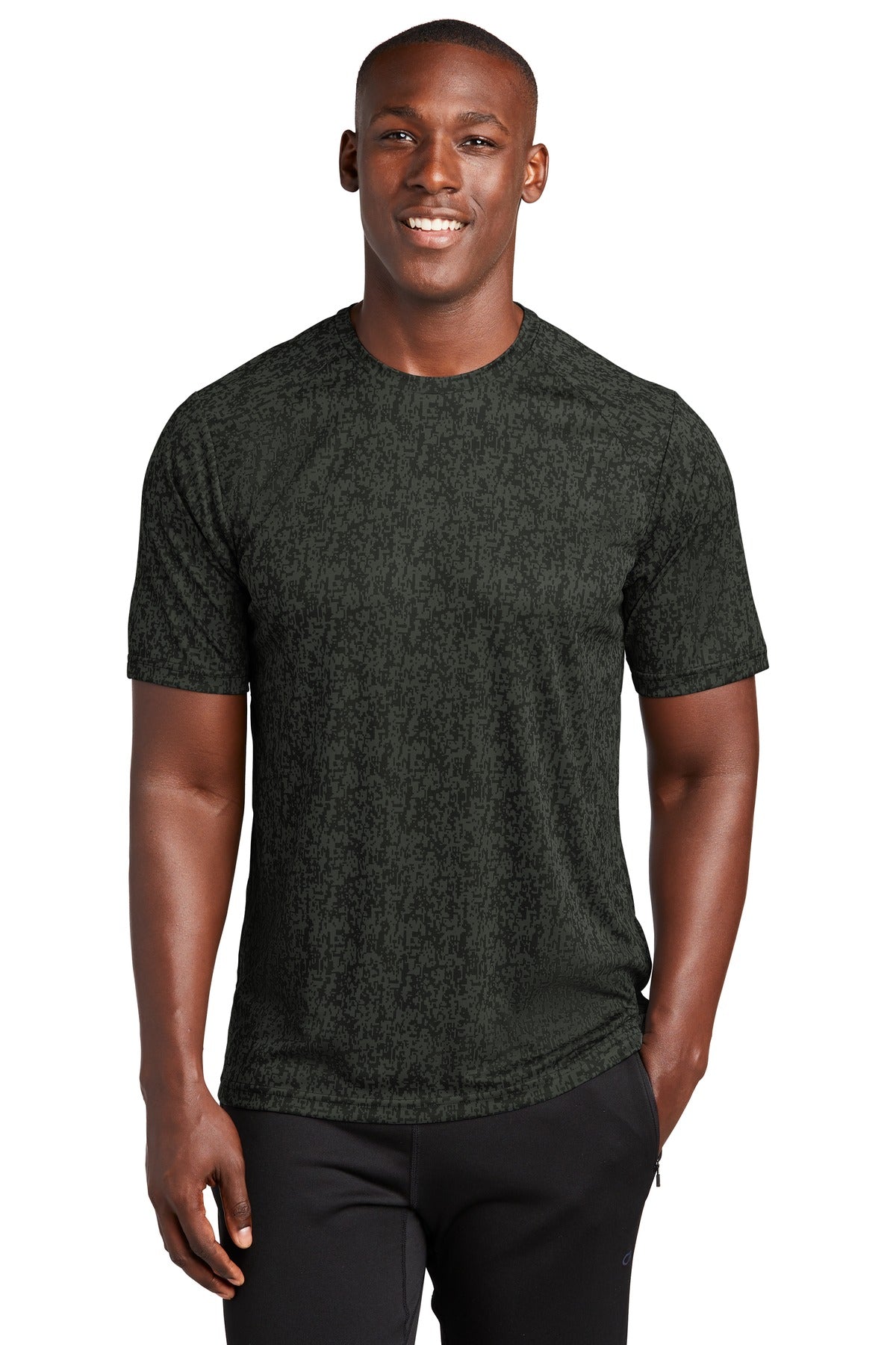 Front View of Black Sport-Tek Digi Camo Tee. ST460 - XS