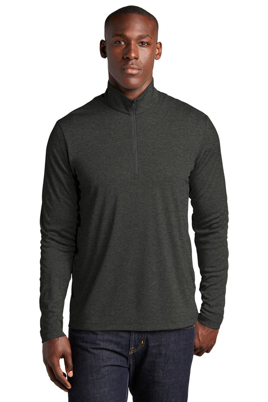 Front View of Black Hthr Sport-Tek Endeavor 1/2-Zip Pullover. ST469 - XS