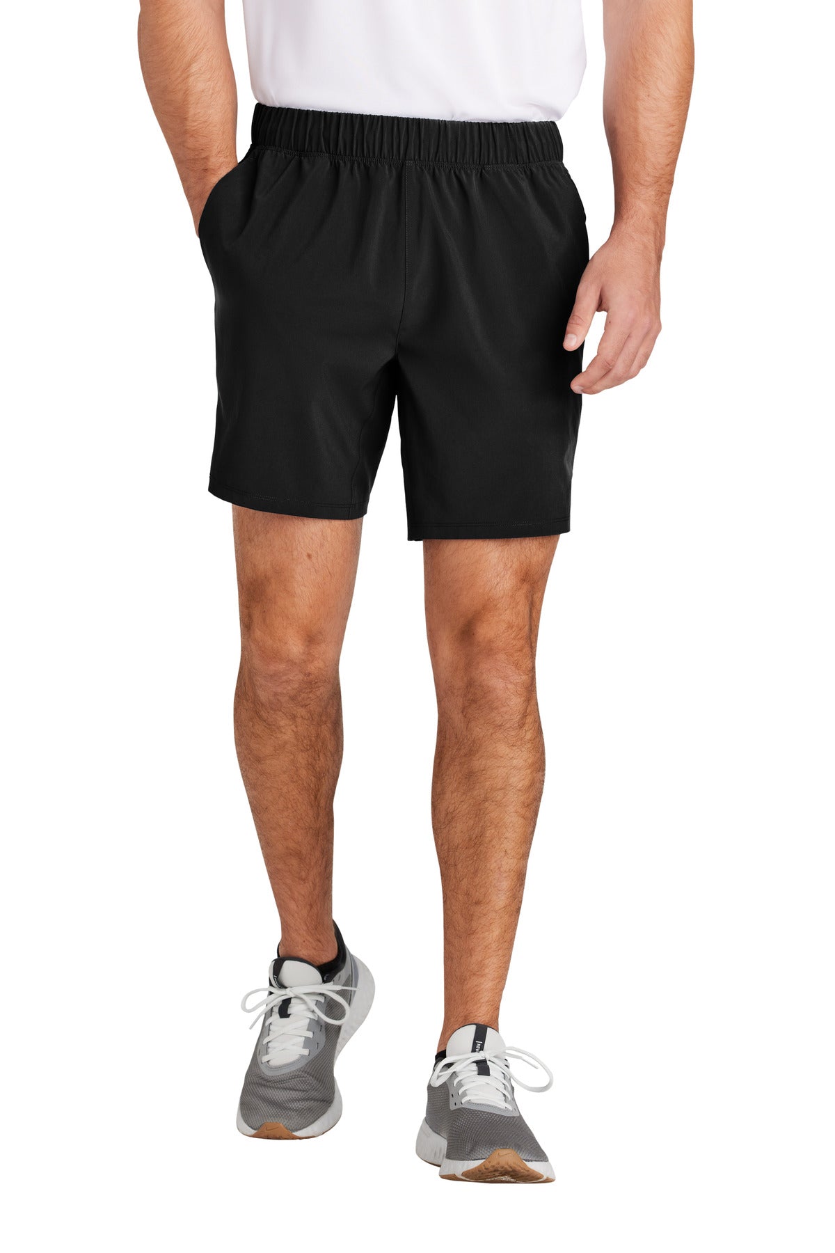 Front View of Black Sport-Tek Repeat 7" Short ST485 - XS