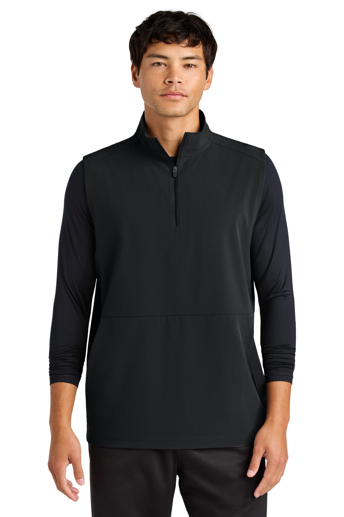 Front View of Black Sport-Tek Repeat 1/2-Zip Vest ST487 - XS