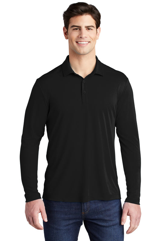 Front View of Black Sport-Tek Posi-UV Pro Long Sleeve Polo. ST520LS - XS