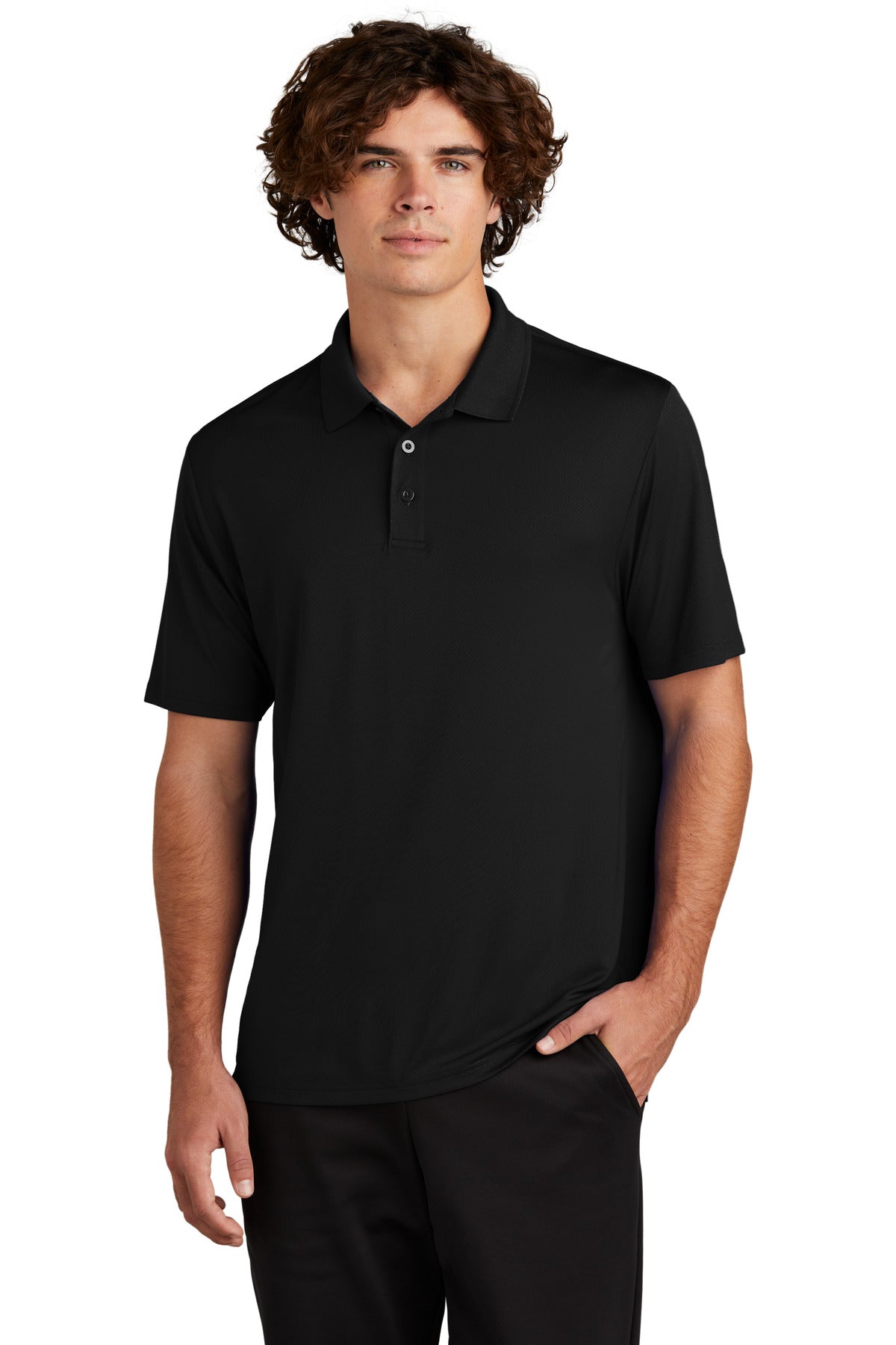 Front View of Black Sport-Tek Sideline Polo ST535 - XS