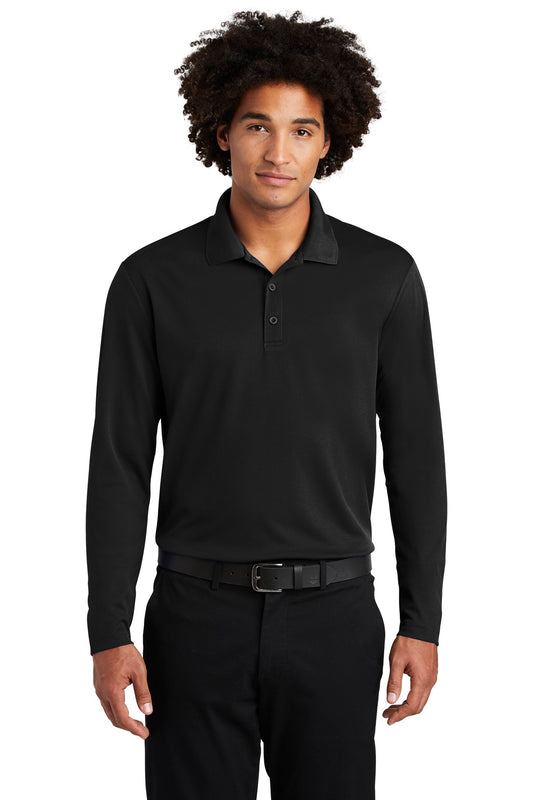 Front View of Black Sport-Tek PosiCharge RacerMesh Long Sleeve Polo. ST640LS - XS