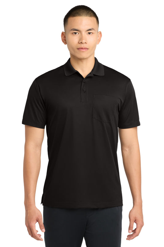 Front View of Black Sport-Tek Micropique Sport-Wick Pocket Polo. ST651 - XS