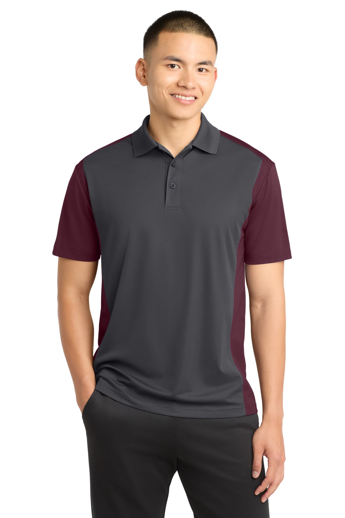 SanMar ST652_irongreymaroon_model_front.jpg
