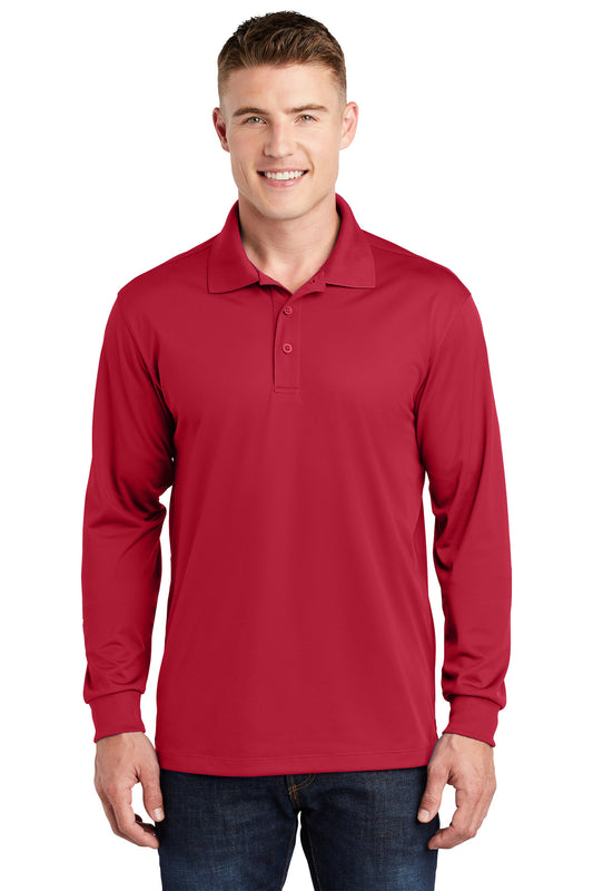 Front View of DeepRed Sport-Tek Long Sleeve Micropique Sport-Wick Polo. ST657 - XS