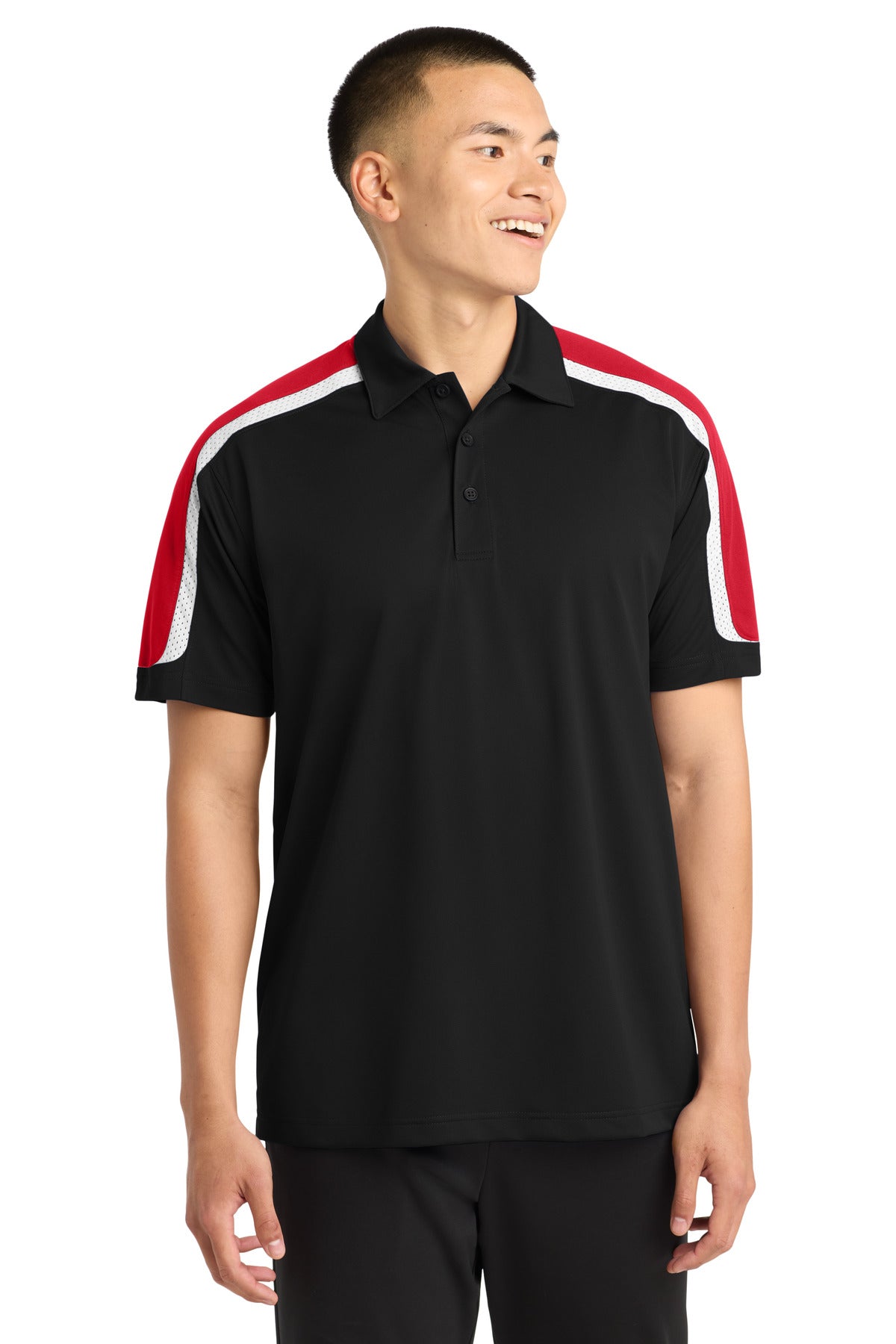 SanMar ST658_blacktrueredwhite_model_front.jpg