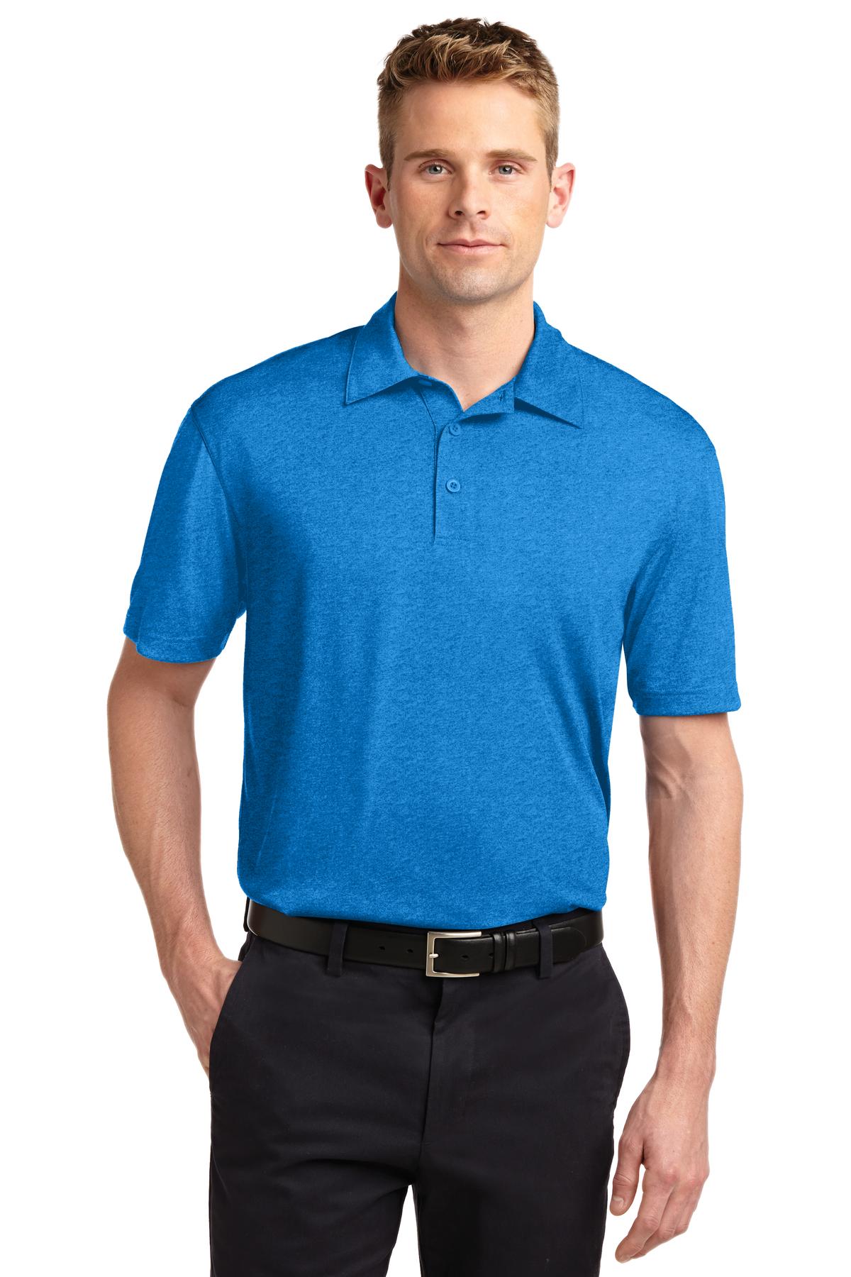 Front View of Blue Wake Hthr Sport-Tek Heather Contender Polo. ST660 - XS