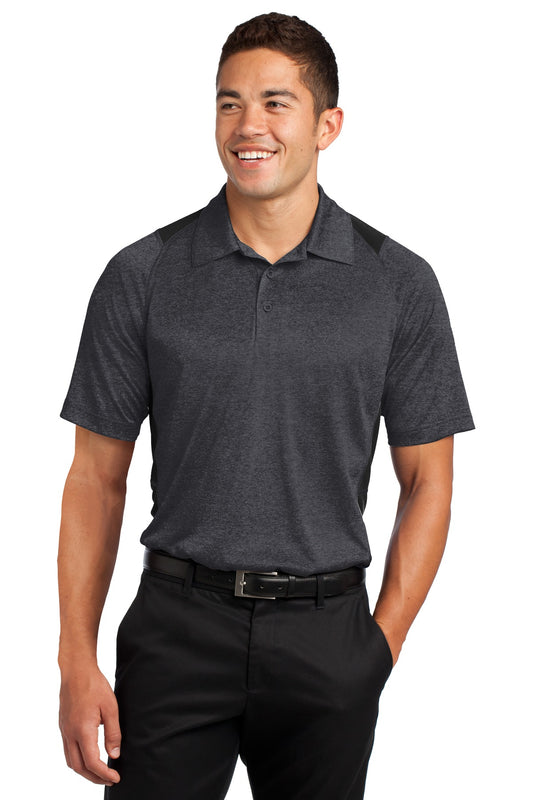Front View of Grph He/Black Sport-Tek Heather Colorblock Contender Polo. ST665 - XS