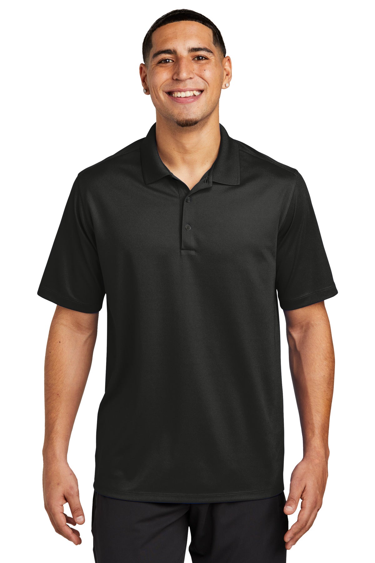 Front View of Black Sport-Tek UV Micropique Polo ST740 - XS