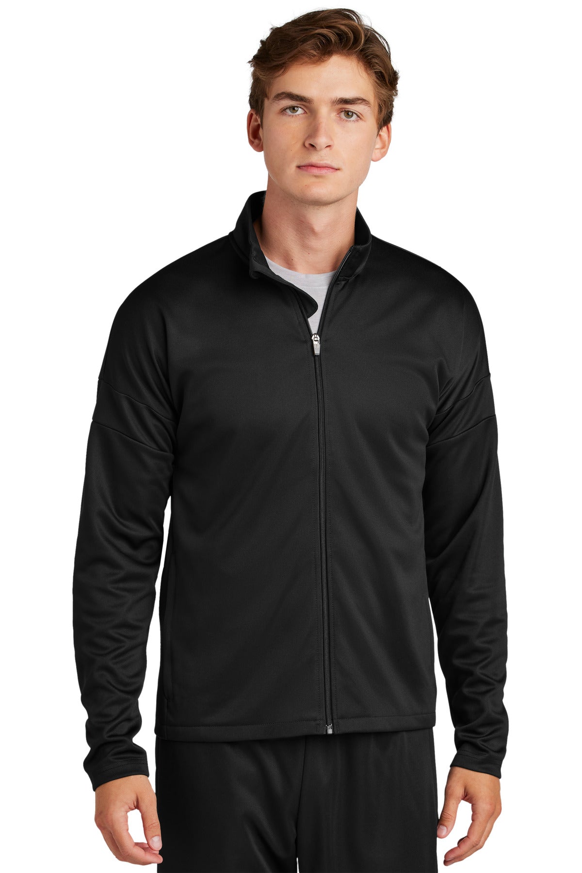 Front View of Blk/Blk Sport-Tek Travel Full-Zip Jacket ST800 - XS