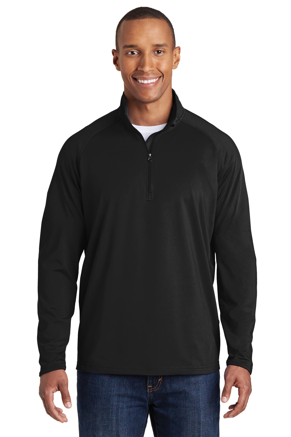Front View of Black Sport-Tek Sport-Wick Stretch 1/4-Zip Pullover. ST850 - XS