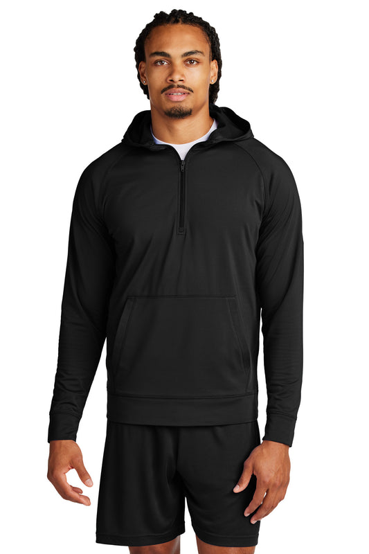 Front View of Black Sport-Tek Sport-Wick Stretch 1/2-Zip Hoodie ST856 - XS