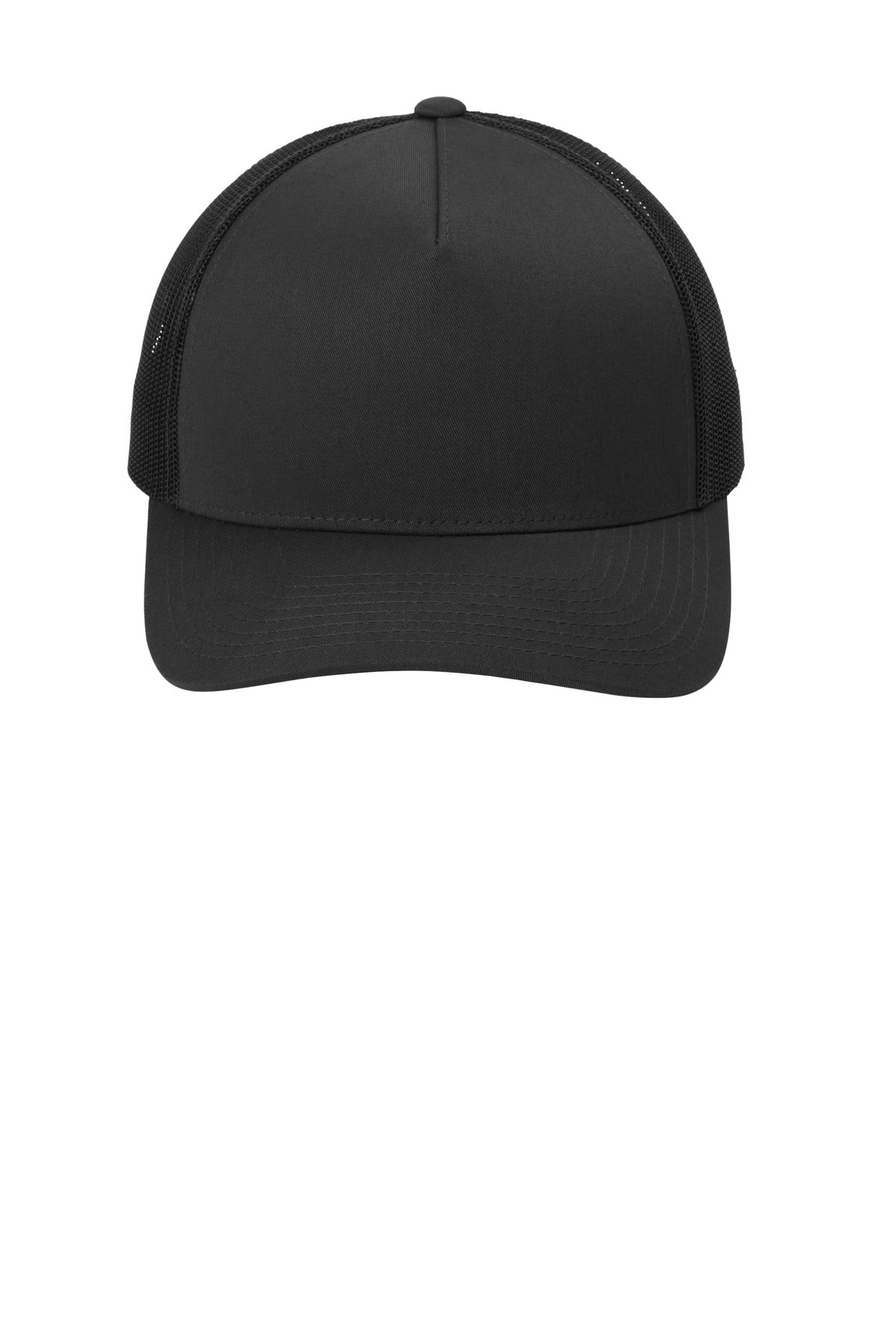 Front View of Blk/Blk Sport-Tek YP Classics Retro Trucker 5-Panel Cap STC54
