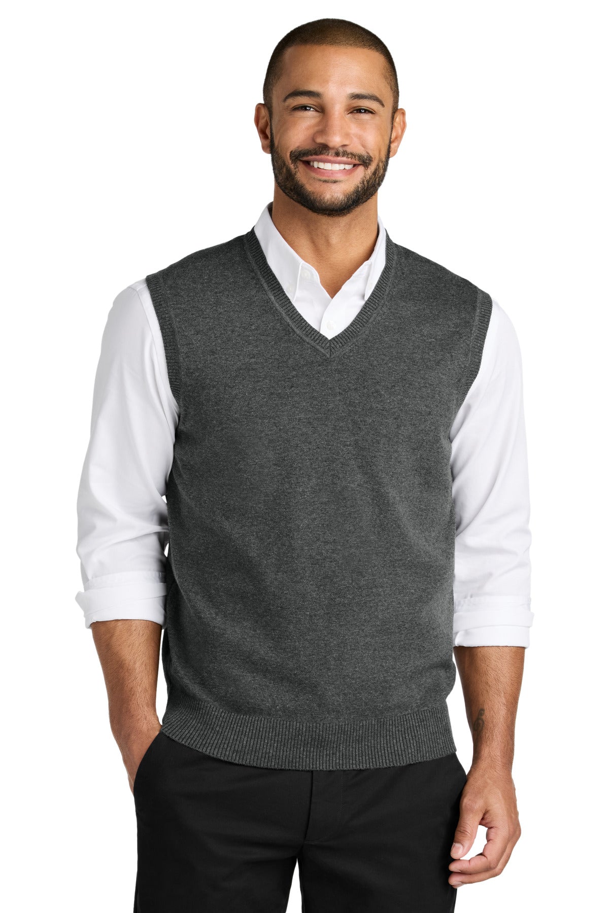Front View of CharcoalHt Port Authority Easy Care Sweater Vest SW2860 - XS