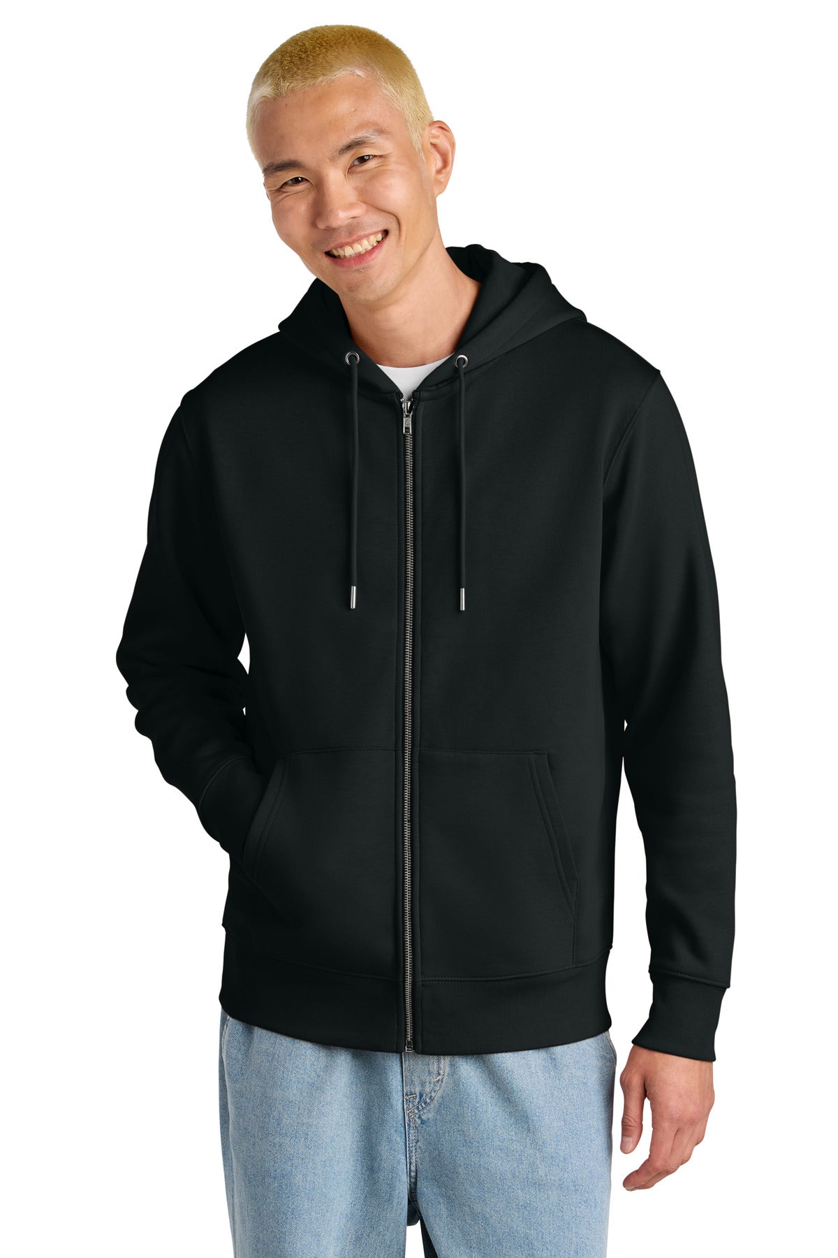 Front View of Black Stanley/Stella Unisex Cultivator 2.0 Full-Zip Hooded Sweatshirt SXU005 - S