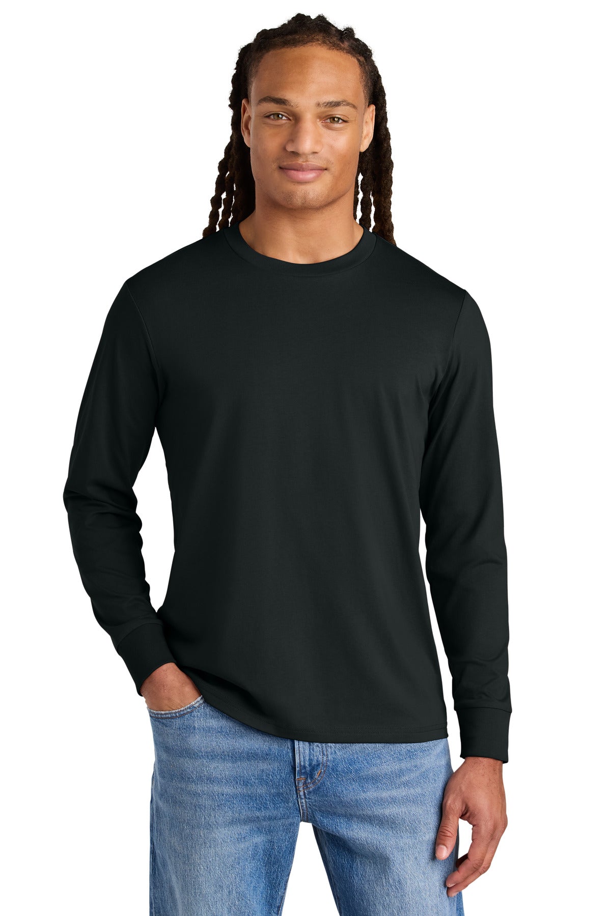 Front View of Black Stanley/Stella Unisex Creator 2.0 Long Sleeve Tee SXU022 - M