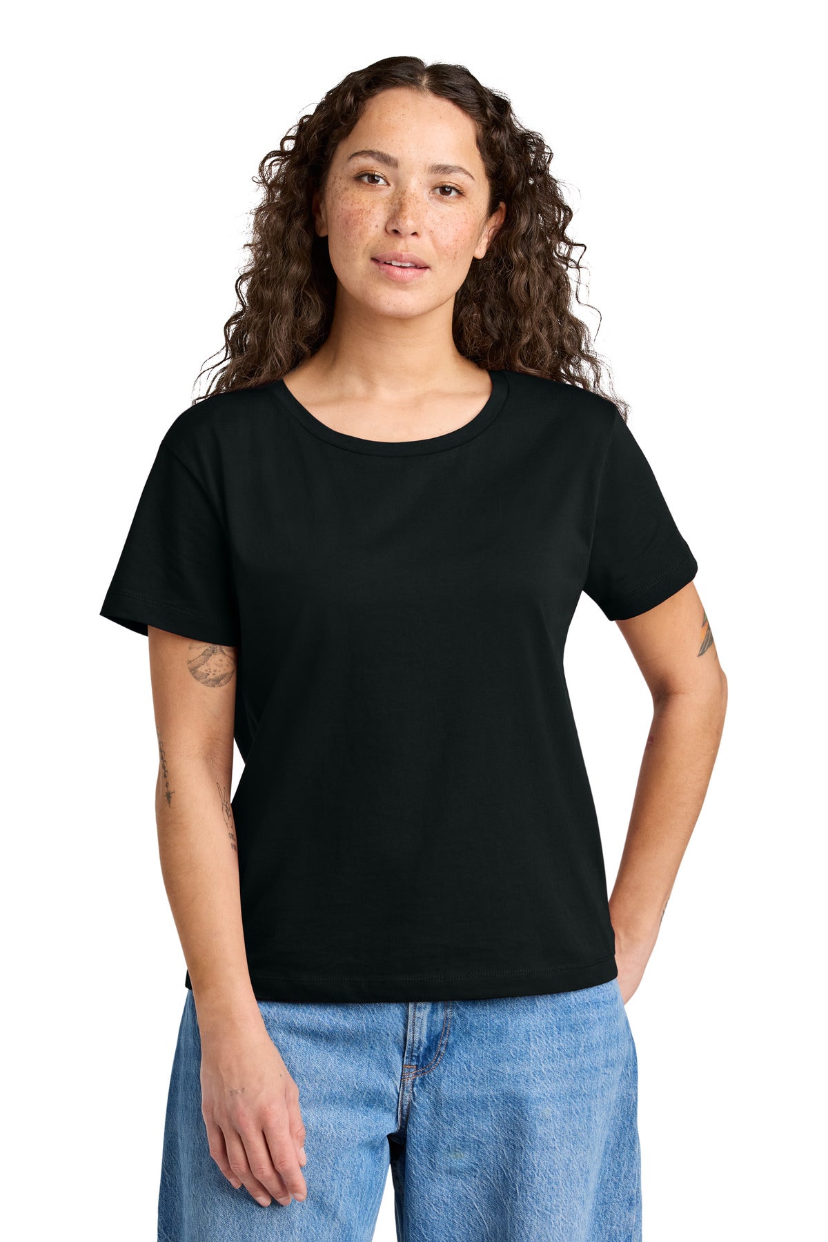Front View of Black Stanley/Stella Women's Stella Serena Scoop Neck Tee SXW008 - XS