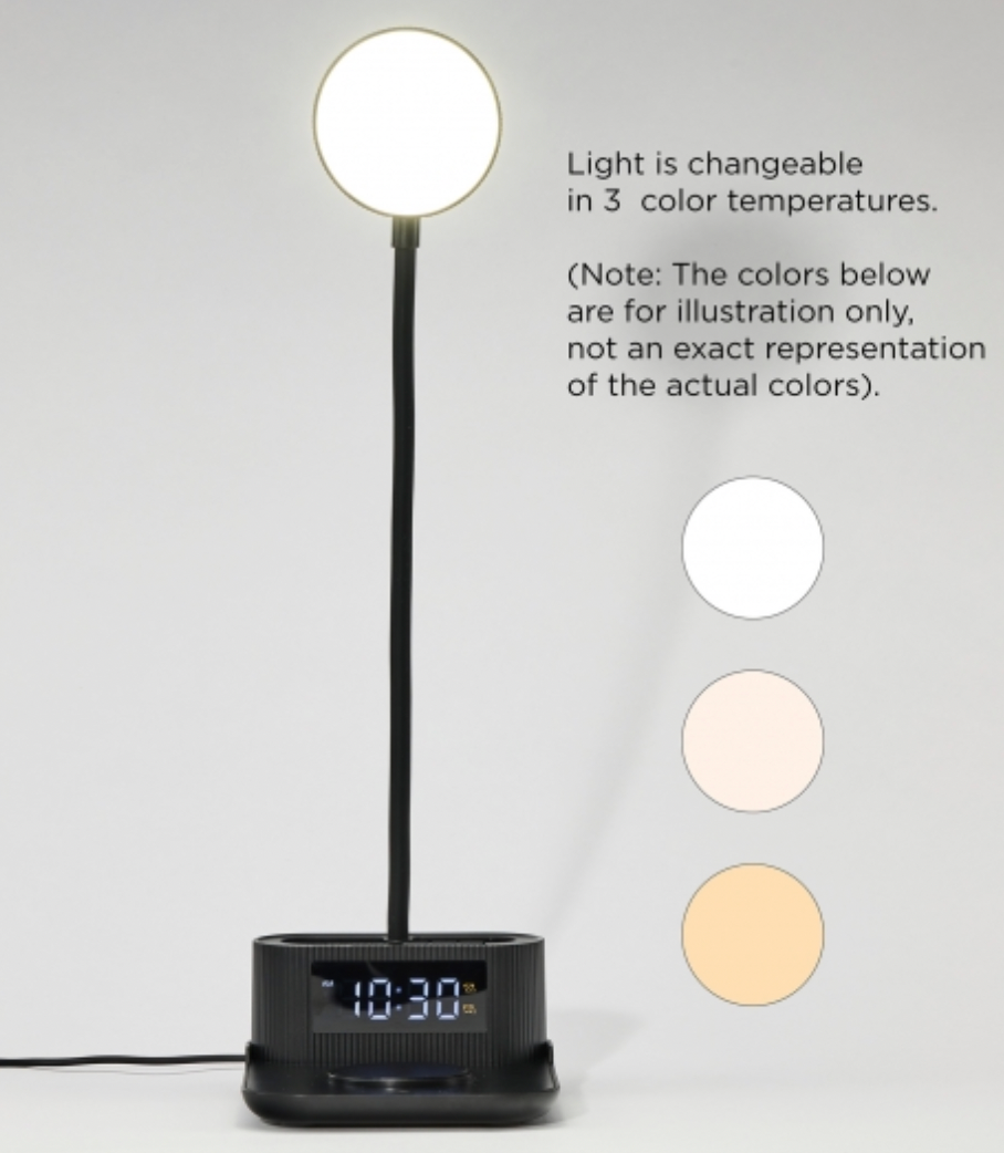 All Purpose 15W Wireless Charger, Desk Lamp, Pen Holder, and Dual Alarm Clock