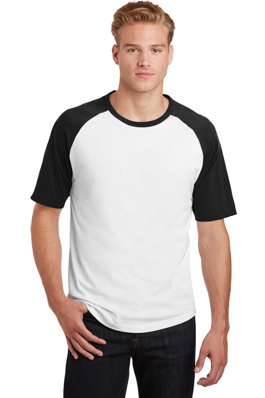 Front View of White/Black Sport-Tek Short Sleeve Colorblock Raglan Jersey. T201 - XS