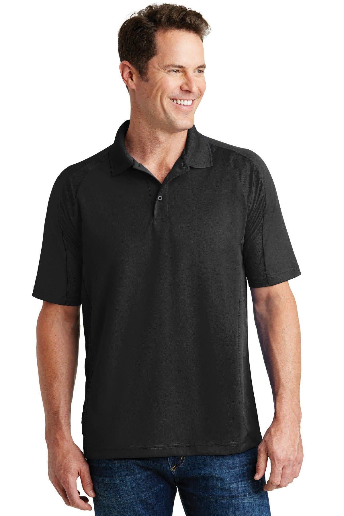 Front View of Black Sport-Tek Dri-Mesh Pro Polo. T474 - XS