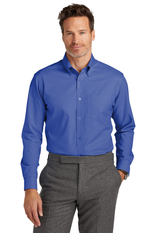 Front View of CobaltBl Brooks Brothers Tall Wrinkle-Free Stretch Nailhead Shirt TBB18002 - 2XLT