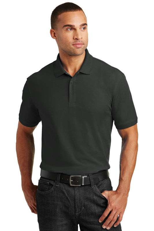 Front View of Deep Black Port Authority Tall Core Classic Pique Polo. TLK100 - LT