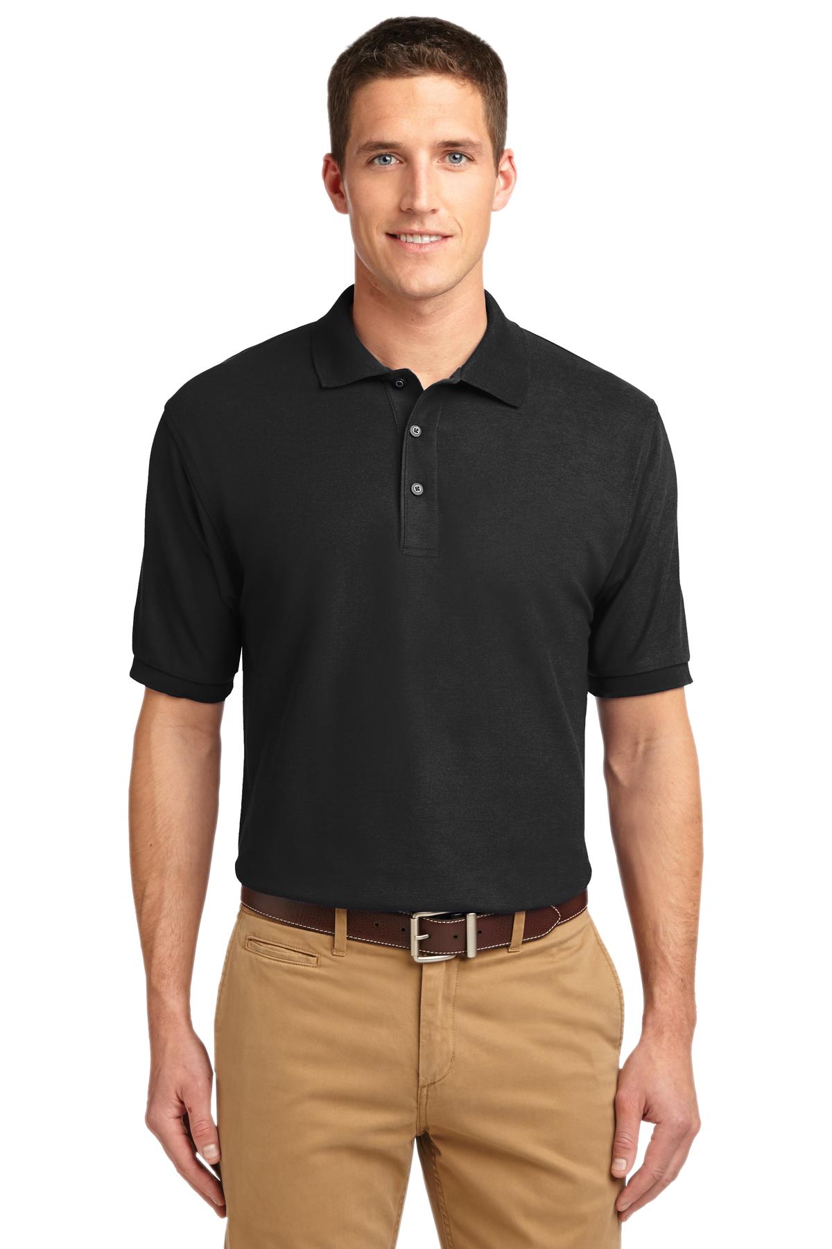 Front View of Black Port Authority Tall Silk Touch Polo. TLK500 - 2XLT