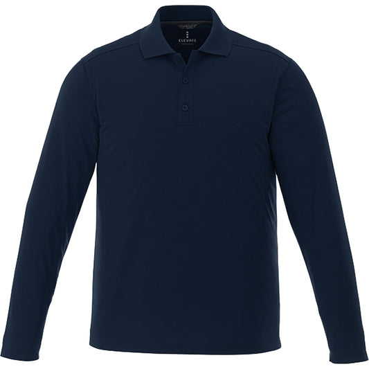 Front View of Blue Men’s MORI Long Sleeve Polo Tall - L