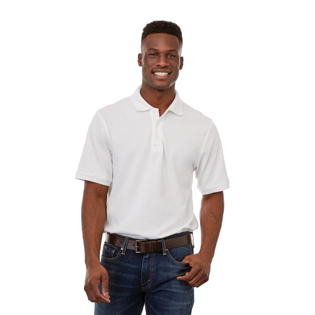Front View of White Men's BELMONT Short Sleeve Polo - S