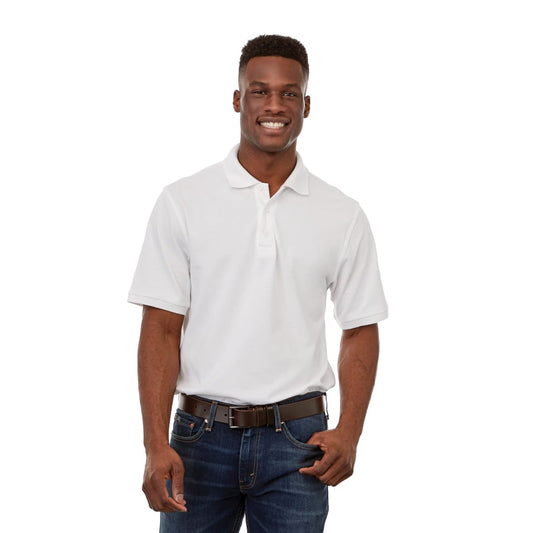 Front View of White Men's BELMONT Short Sleeve Polo - S