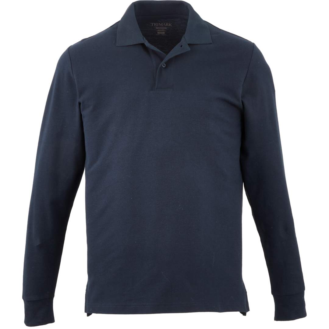 Front View of Blue PALO Long Sleeve 100% Cotton Pique Polo - Men's - S