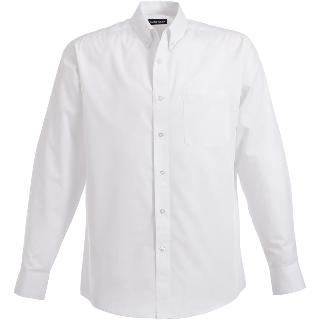 Front View of White Men’s PRESTON Long Sleeve Shirt Tall - L