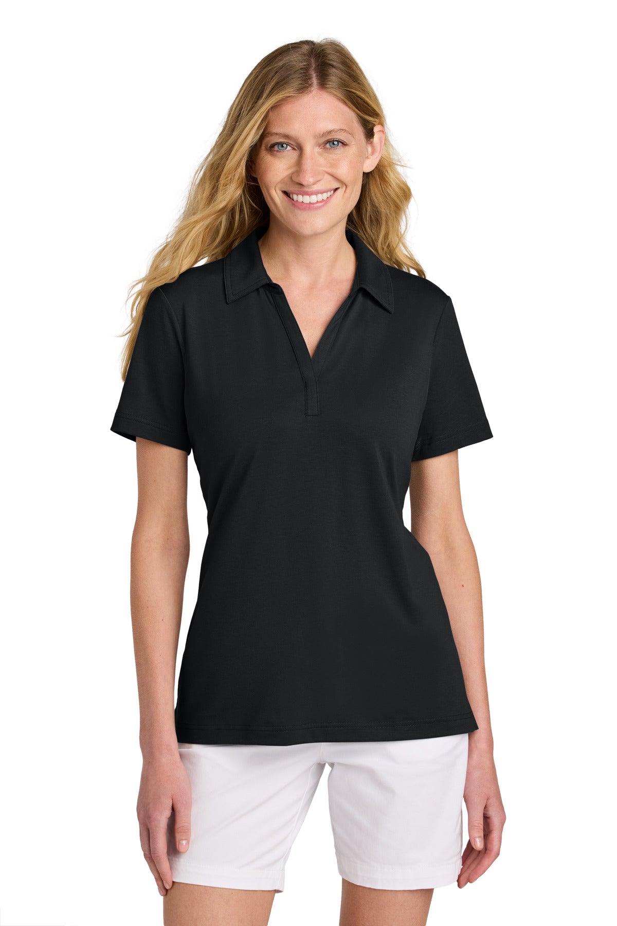 Front View of Black TravisMathew Women's Glenview Solid Polo TM1LF071 - S