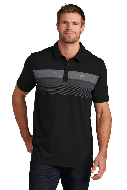 Front View of Black TravisMathew Coastal Chest Stripe Polo TM1MY402 - S