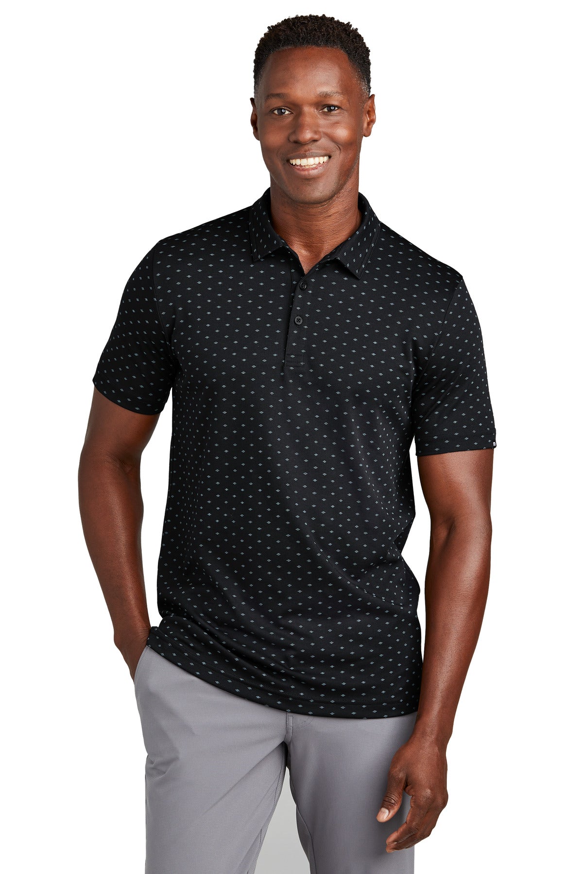 Front View of Bk/AegeanB TravisMathew Oceanside Geo Polo TM1MY403 - S