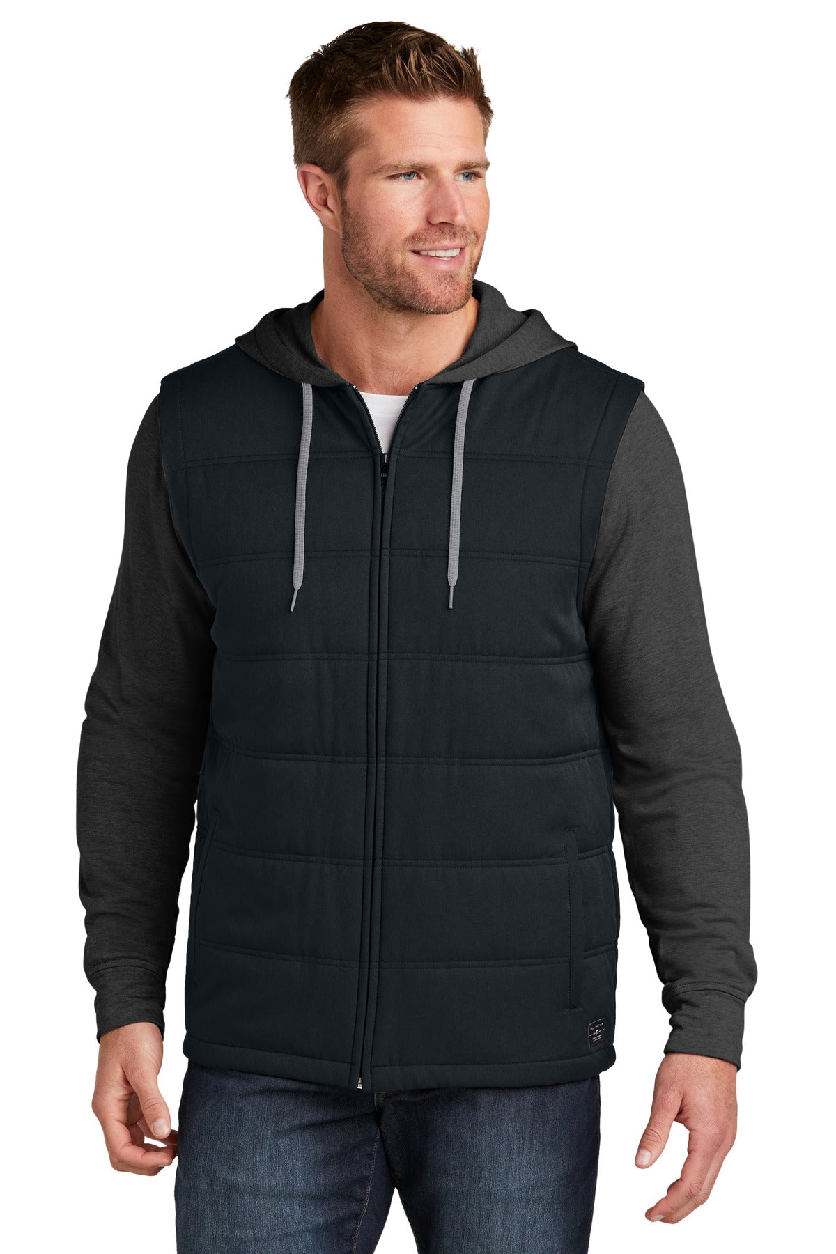 Front View of Blk/BlkHtr TravisMathew Tides Up Hooded Jacket TM1MZ336 - S