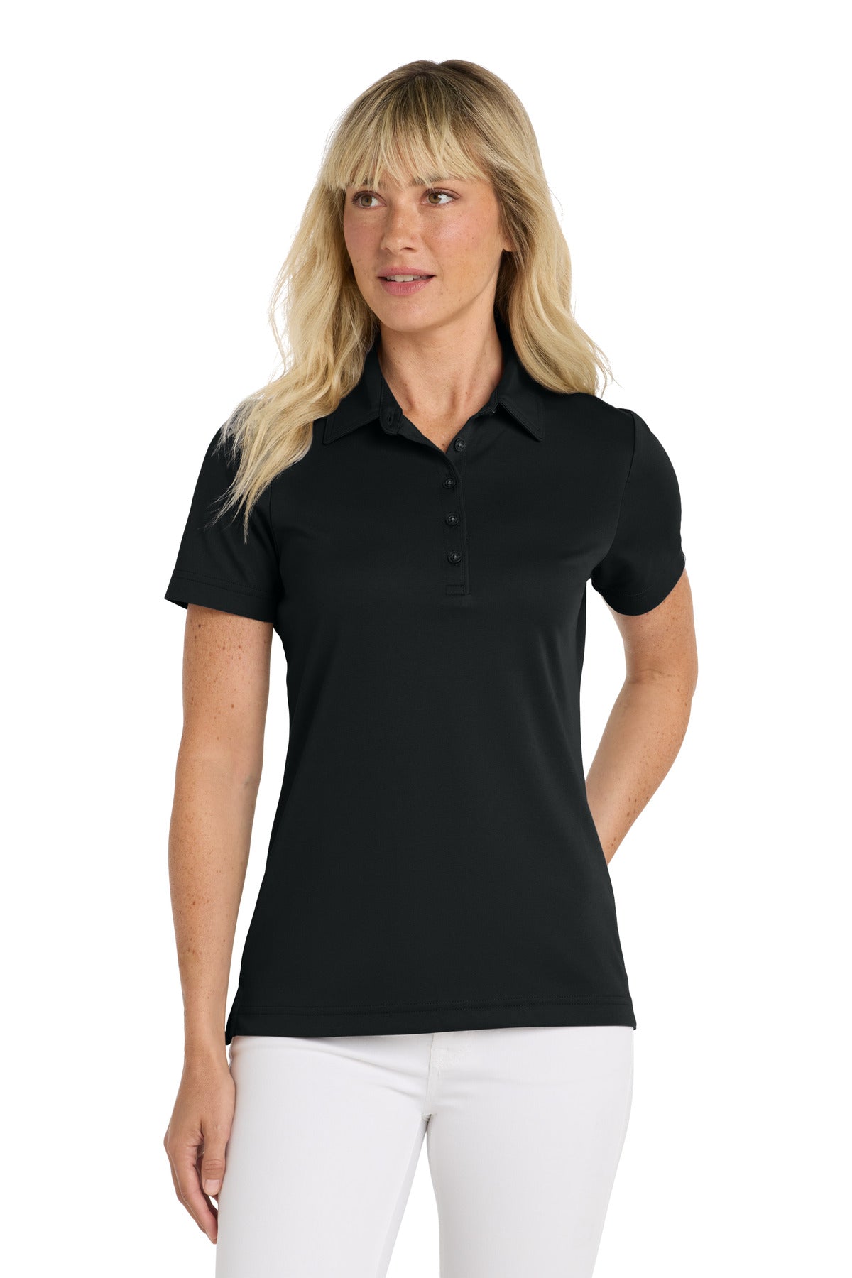 Front View of Black TravisMathew Women's Oceanside Solid Polo TM1WW001 - S