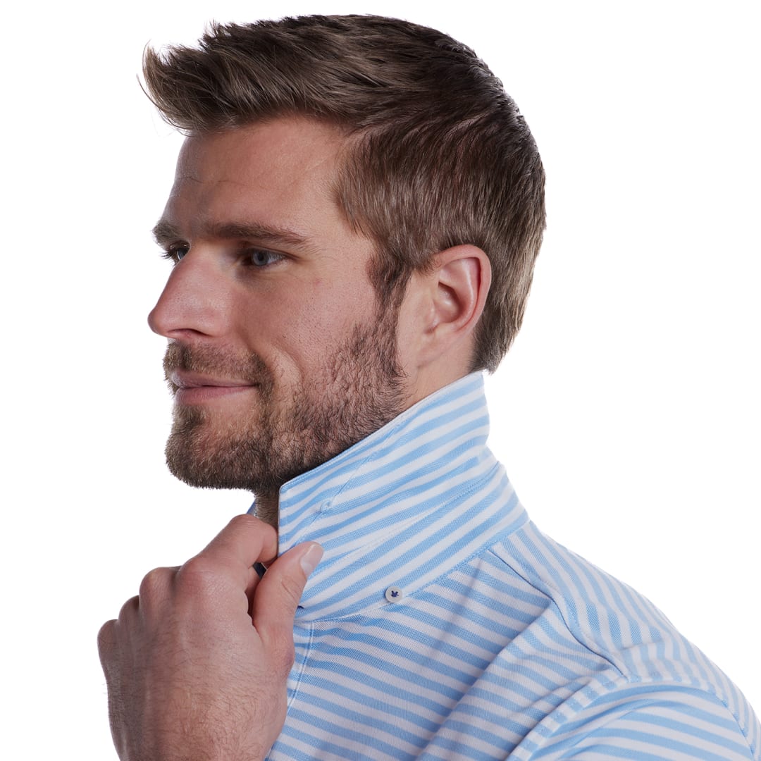 Front View of Blue STITCH® Club Stripe Polo Shirt - Men's - S