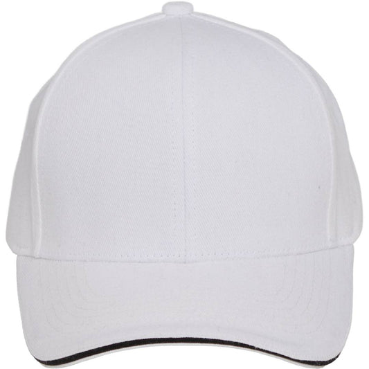 Front View of White Recycled Cotton Twill 6 Panel Split Peak Ballcap