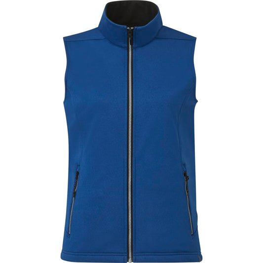 Front View of Blue JORIS Eco Softshell Vest- Women's - XS