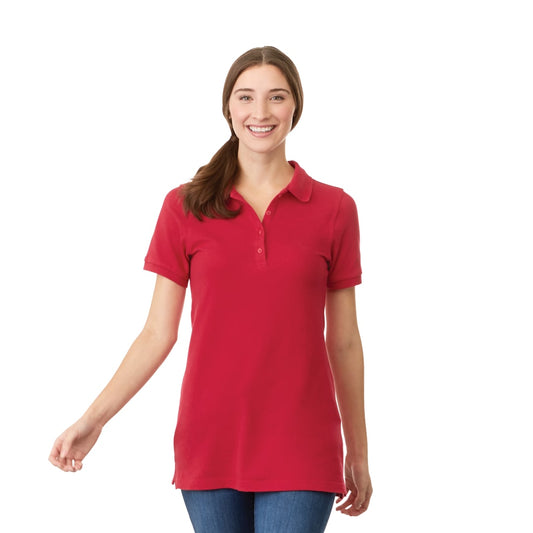 Front View of Red Women's BELMONT Short Sleeve Polo - XS