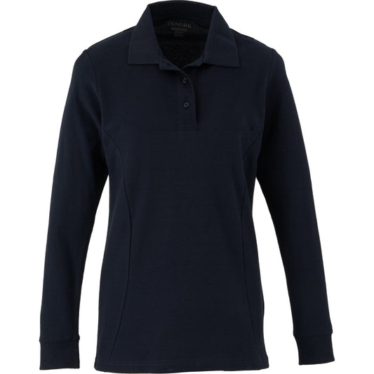 Front View of Blue PALO Long Sleeve 100% Cotton Pique Polo - Women's - XS