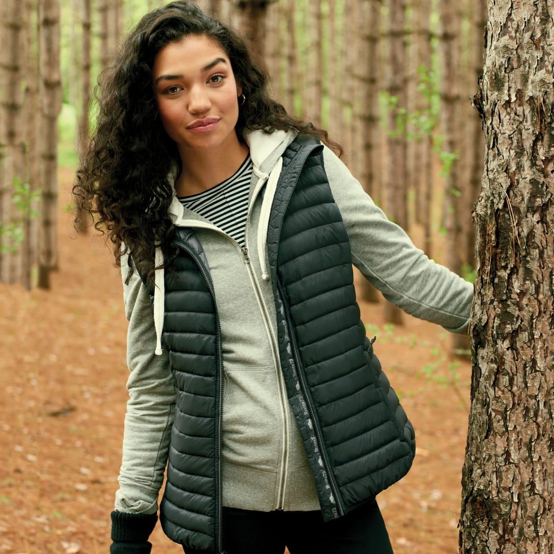 Front View of Black Women's EAGLECOVE Roots73 Down Vest - XS