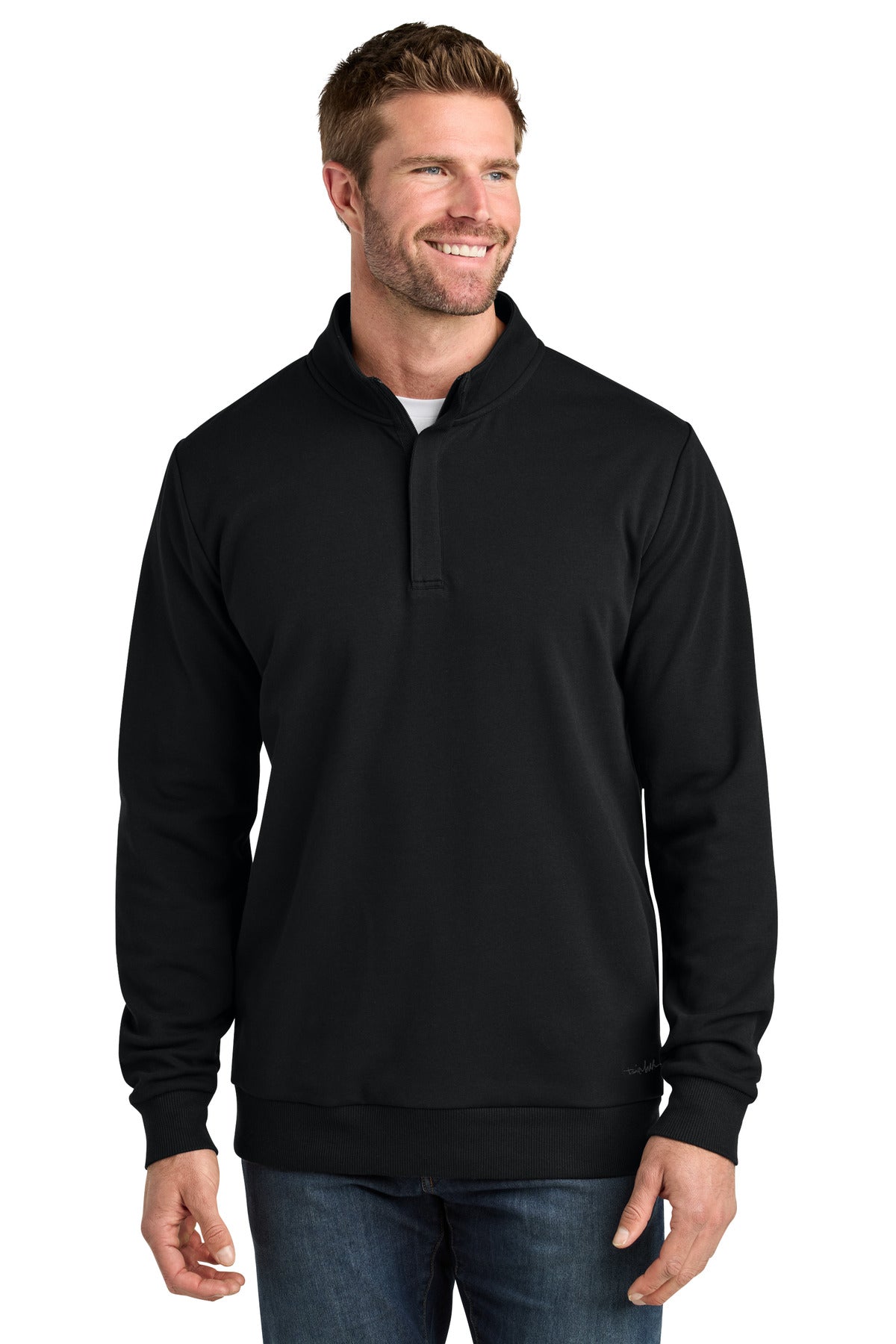 Front View of Black TravisMathew Ocean Villa 1/4-Zip TMA41421 - S