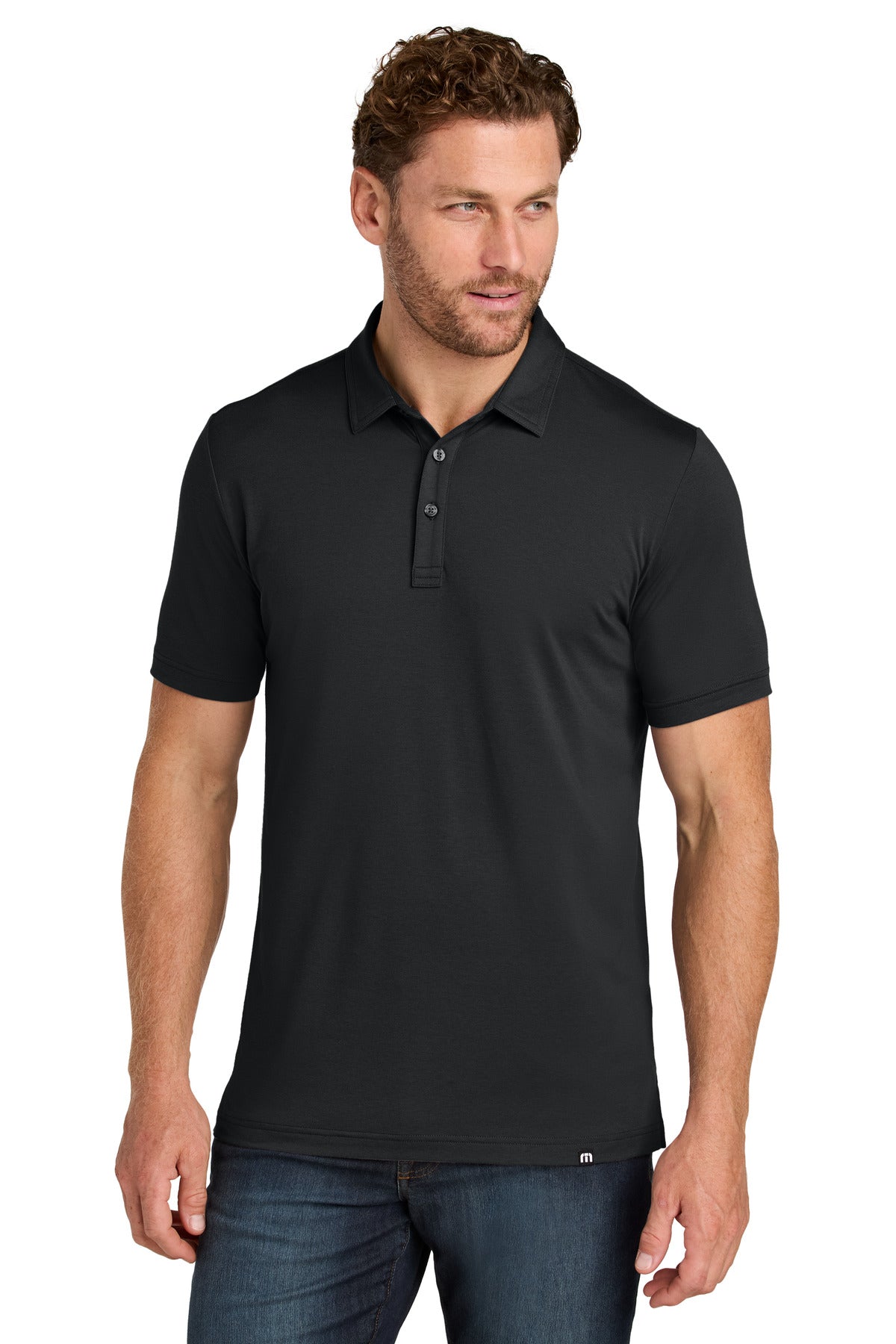 Front View of Black TravisMathew Glenview Solid Polo TMA41461 - S